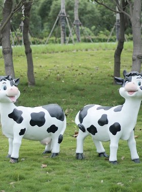 户外农场牧场园林景观仿真动物玻璃钢雕塑幼儿园装饰卡通奶牛摆件