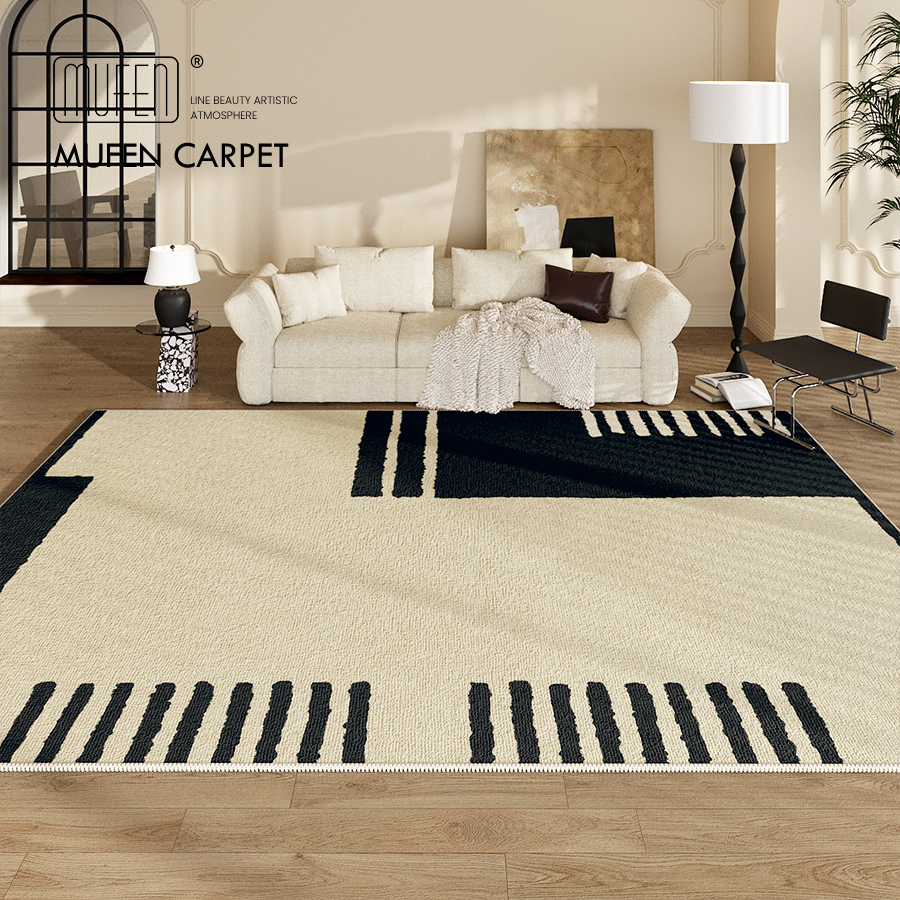 MUFEN 奶油风客厅地毯卧室床边毯法式高级感沙发茶几黑色简约地垫
