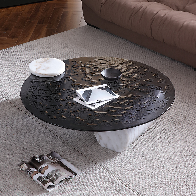 水波纹茶几意大利baxter设计师款钢化玻璃N大理石意式轻奢茶几圆