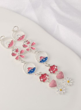 s925银吊坠手链配件花朵小雏菊珍珠水晶手链项链配饰首饰DIY材料