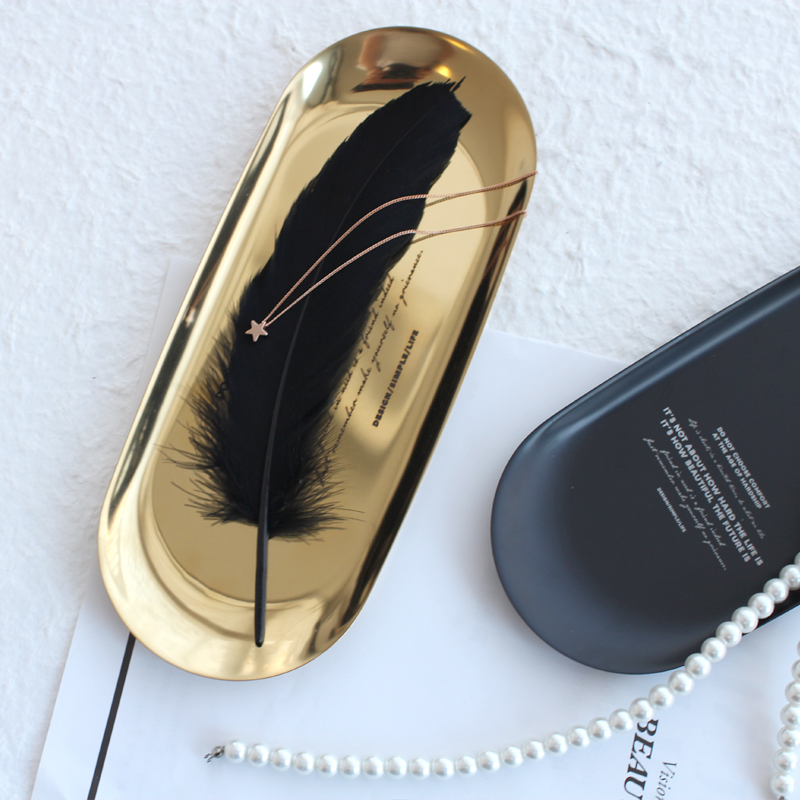 简约高端纯色椭圆托盘收纳盘展示架梳妆台置物盘家居珠宝首饰摆件