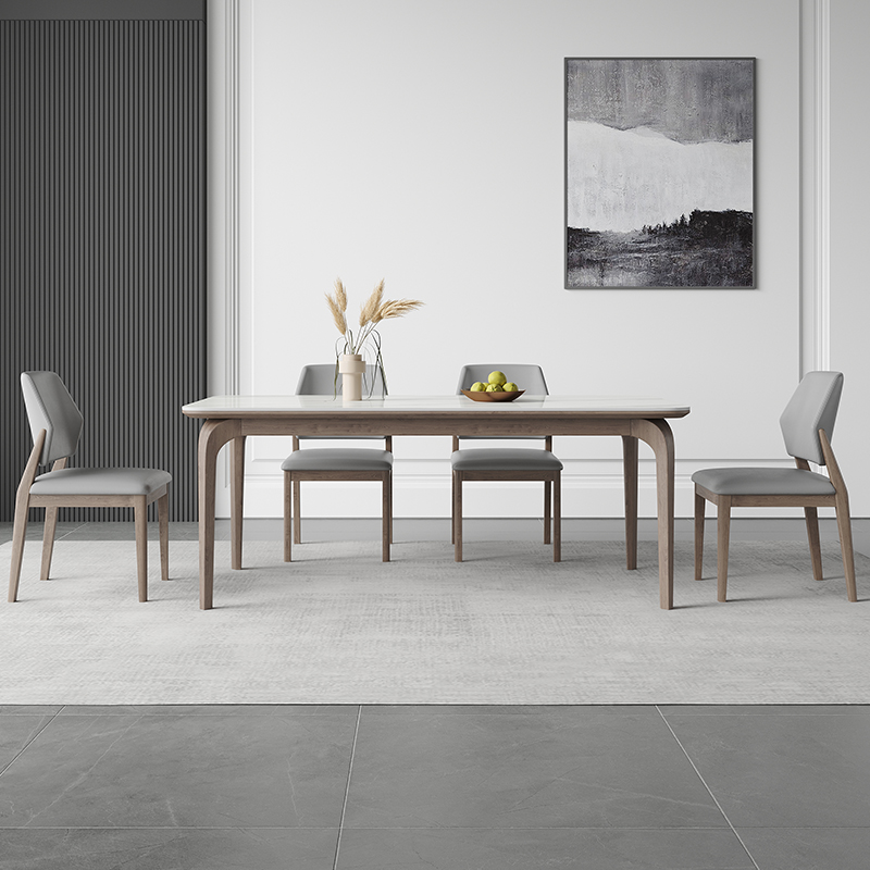 天坛家俱岩板餐桌l家用小户型轻奢现代简约胡桃色实木餐桌椅组合