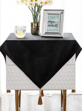 正黑色天鹅绒床头柜遮丑盖巾家用简约现代轻奢小方巾盖布坠子定制
