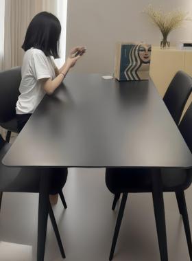 黑色岩板餐桌椅组合现代简约长方形饭桌高级感小户型餐桌椅家用