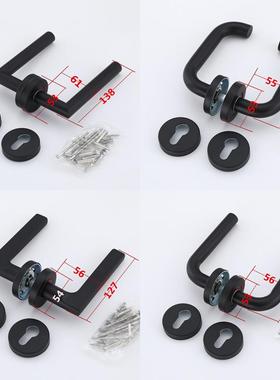 黑色不锈钢防火门把手双弯门拉手通用型门把手两件式门锁通道门把