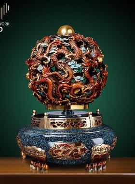 铜龙聚宝盆家居装饰品新中式开业礼品客厅书房九龙摆件九转干干坤