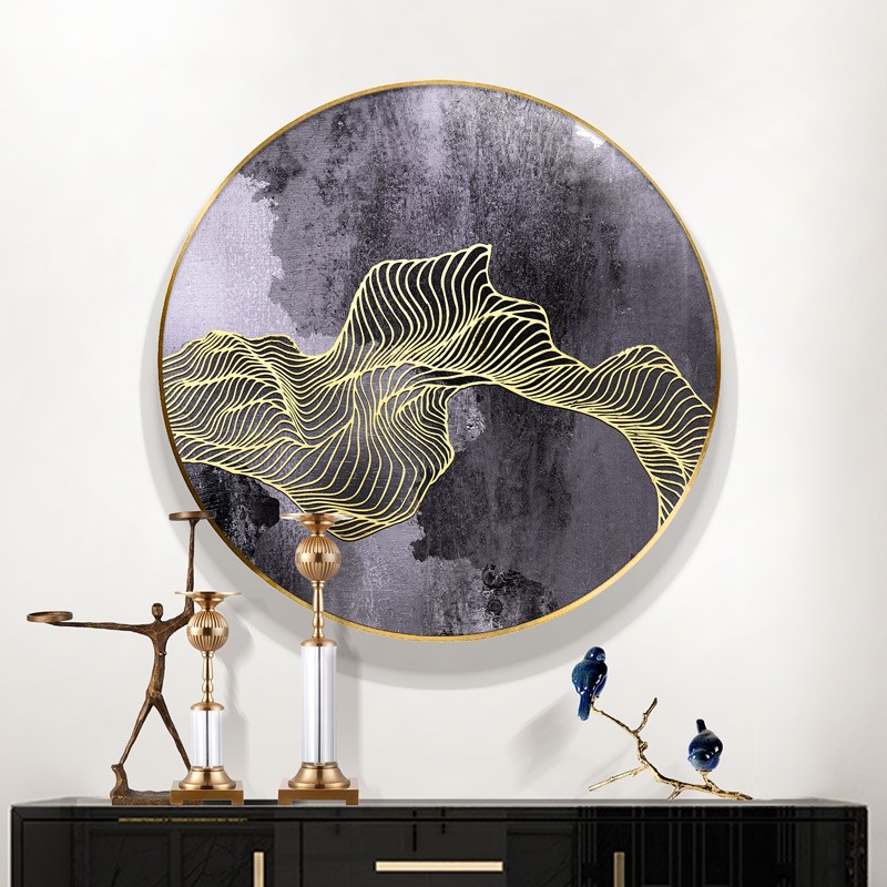 现代客厅装饰画书房沙发背景墙圆形抽象简约挂画卧室玄关手绘油画图片