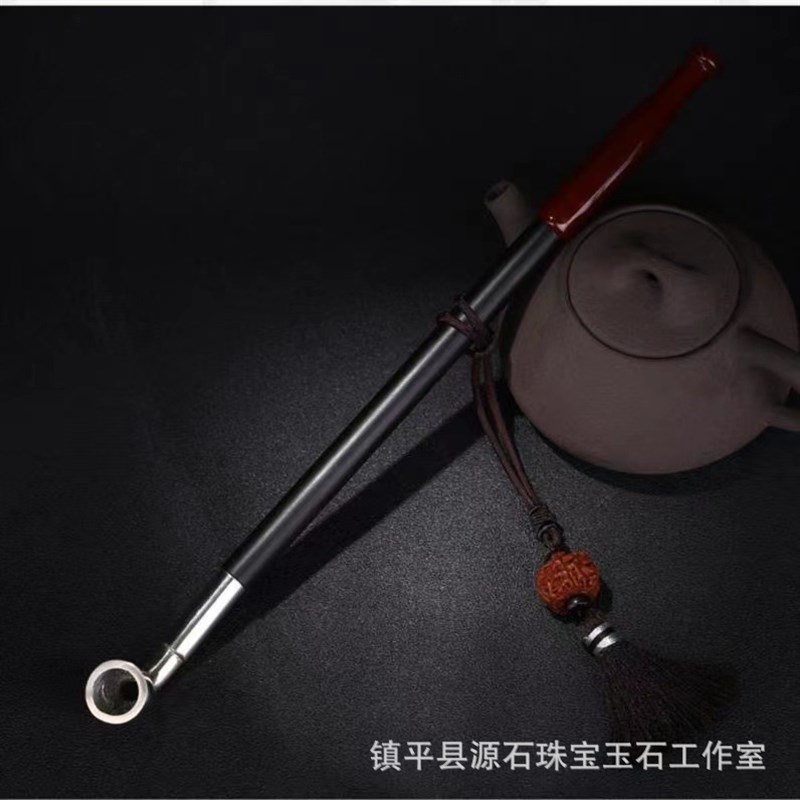 天然青玉烟嘴和田玉旱烟袋老式烟嘴玉石烟斗男士健康玉烟具烟袋头