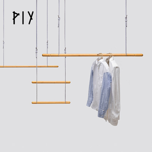 PIY 晾衣杆阳台顶装伸缩可调节晾挂衣架简约家用现代单杠简易竹杠