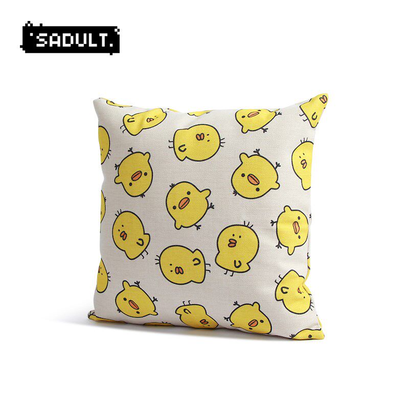 阿布很忙 可爱小黄鸡卡通棉麻长方形抱枕汽车腰枕沙发靠垫靠背套