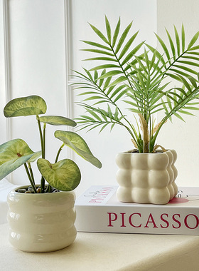 现代简约风仿真龟背竹绿植装饰品家居办公室客厅桌面室内花瓶摆件