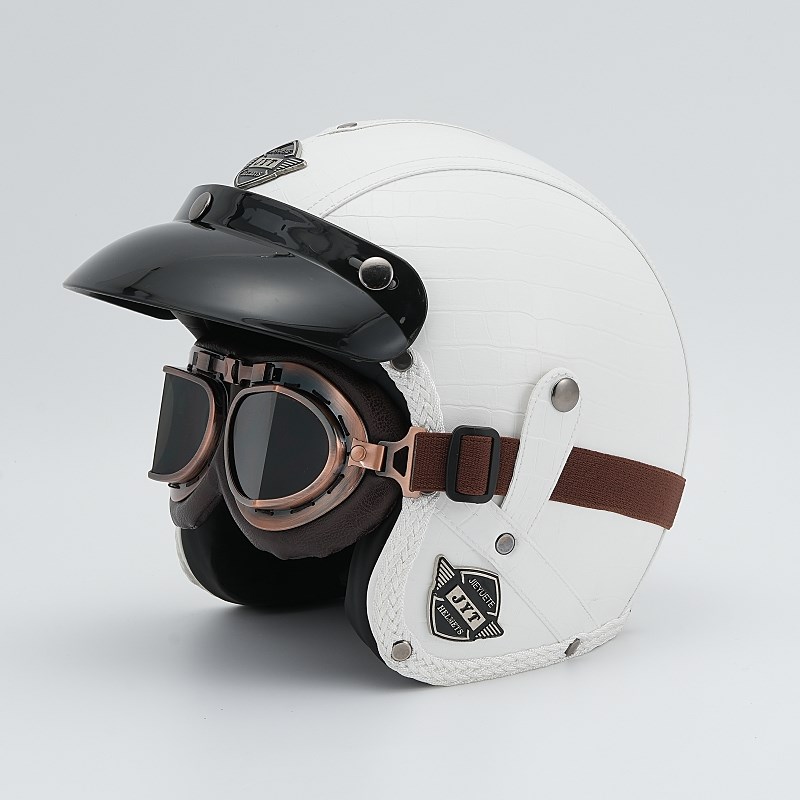 3C认证复古哈雷电动自行车摩托车C头盔男女机车踏板四分之三盔皮