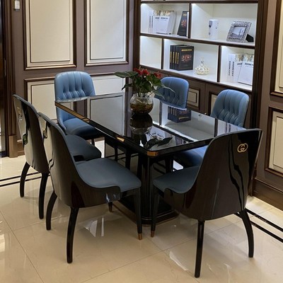 意式轻奢餐桌f椅组合套房别墅户型餐厅简约一桌六椅后现代港式家