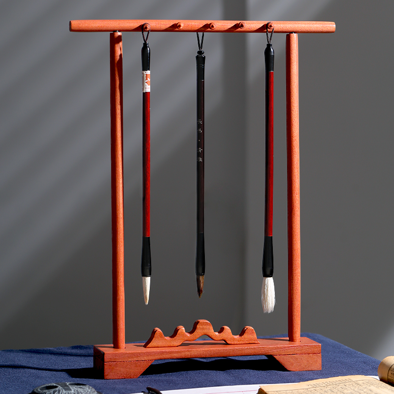 红木毛笔架笔挂笔托笔搁笔山m搁笔台 实木架子笔架托挂架摆件毛笔