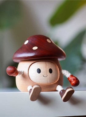 蘑菇小木偶摆件创意可爱治愈系桌面装饰品送朋友闺蜜生Z日礼物女