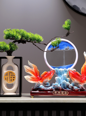 简约现代年年有鱼招财鱼沙漏流沙画摆件客厅玄关酒柜电视柜装饰品