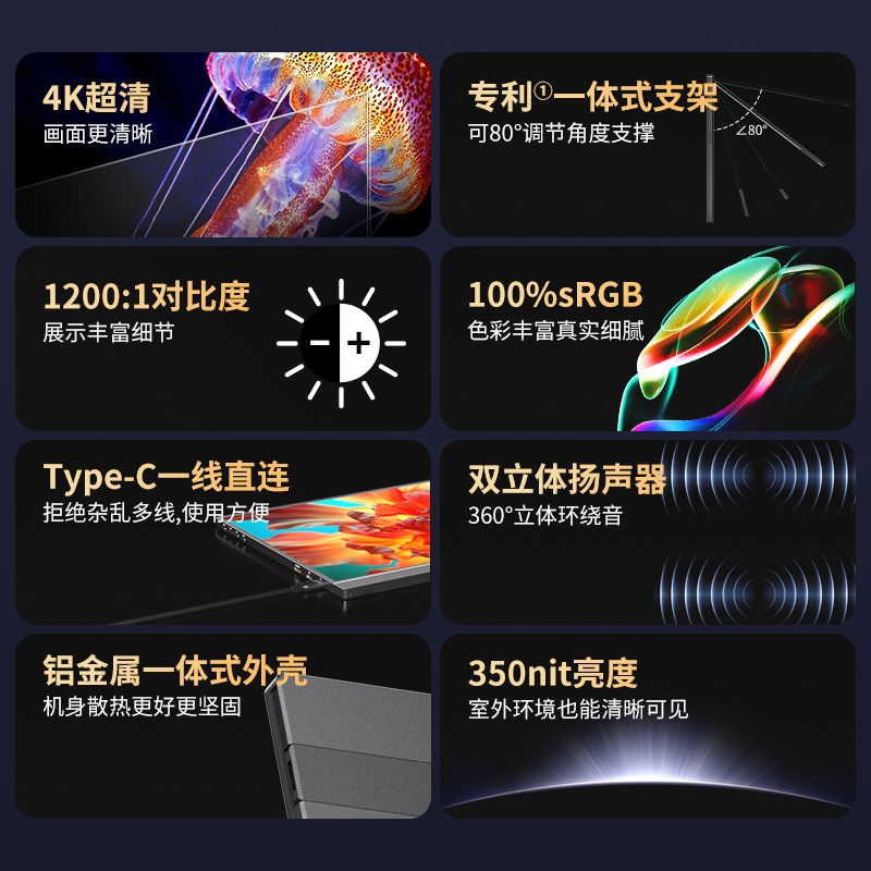 AZOPA阿卓帕便携显示器17.3英寸4K副屏笔记本电脑手机扩展屏幕