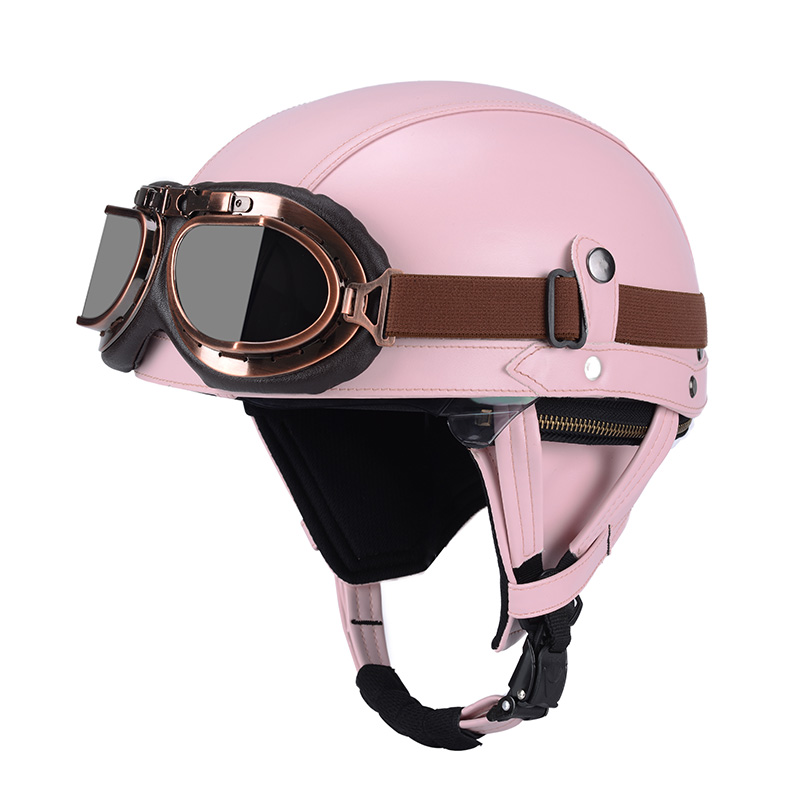 DL四季哈雷头盔男女复古半盔皮盔夏电动机车安全帽送围脖