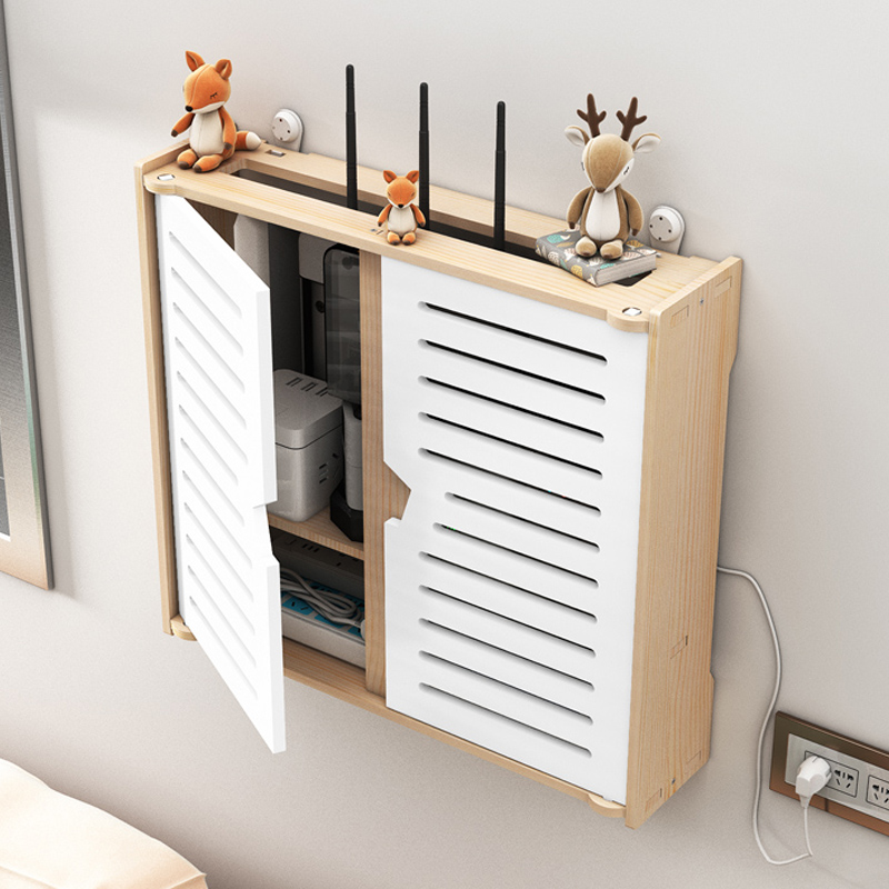 路由器收纳盒壁挂墙光猫插排电线板wifi置物架子多媒体弱电箱遮挡