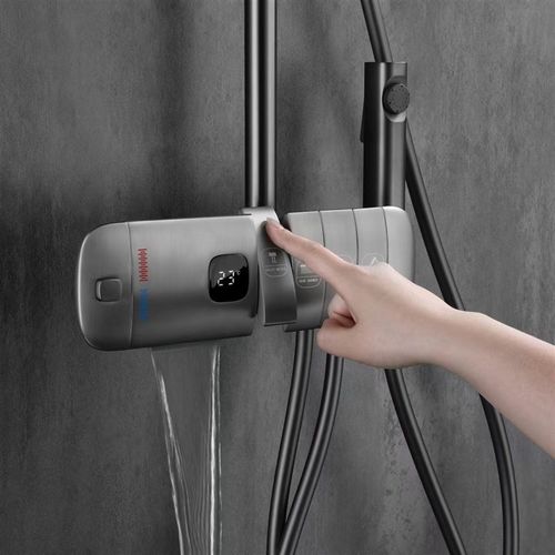 网红高端枪灰色电灯开关面板式航母恒温数显淋浴花洒套装四档增压