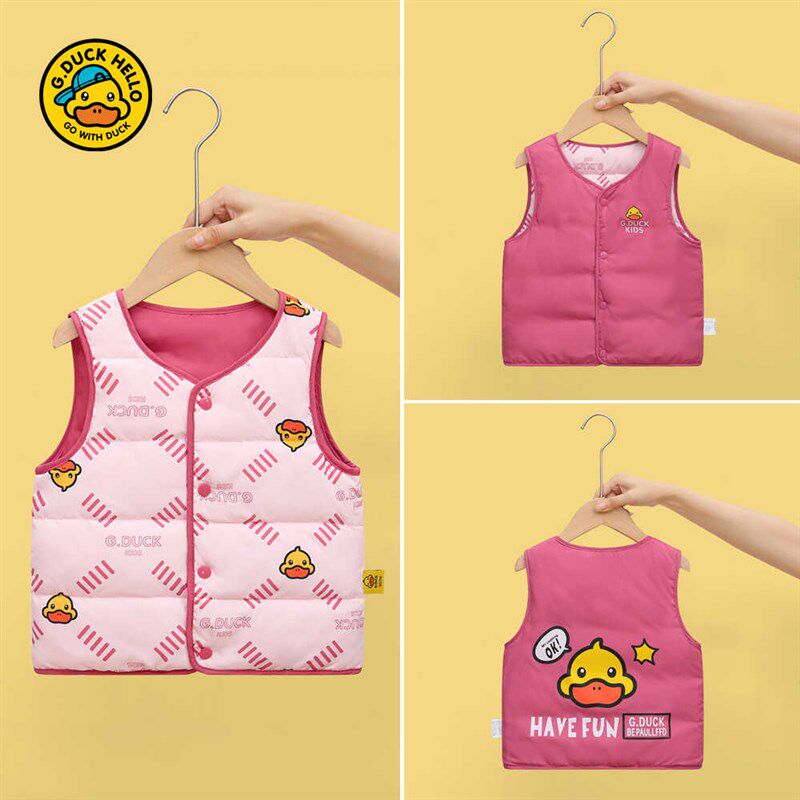 哈罗小黄鸭儿童羽绒服马甲轻薄款秋冬季男女童背心双面穿宝宝坎肩
