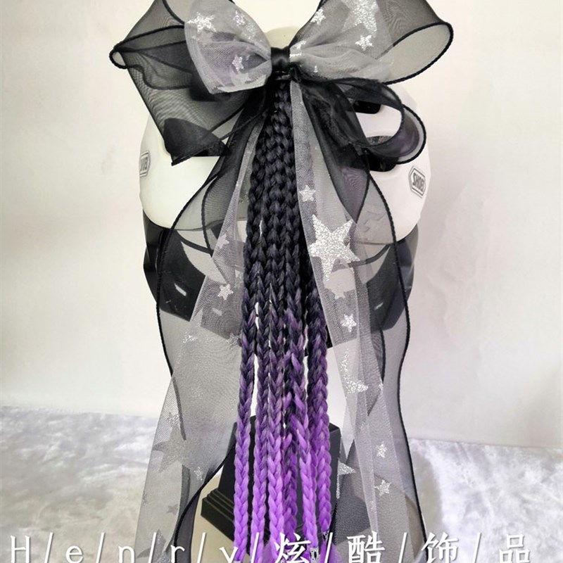 成人儿童平衡轮滑板摩托电动车安全帽装饰品脏辫子大蝴蝶结波浪飘