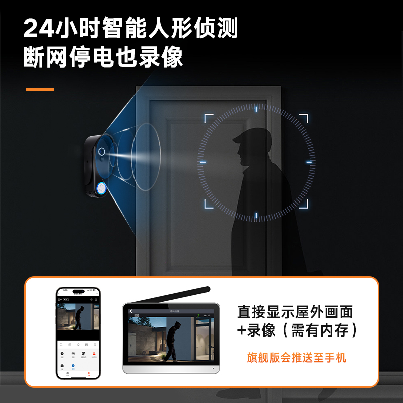 TL高清无线可视门铃带显示屏视频对讲涂鸦智能猫眼免打孔户外防水