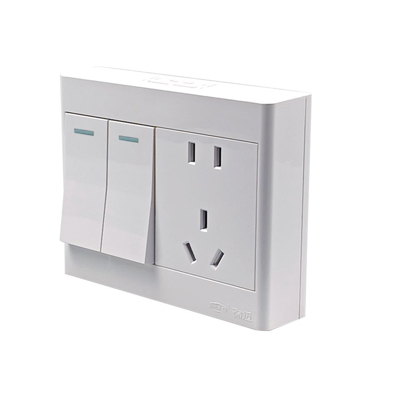 86型明装二开双控五孔插座二位开关带插座面板双开双联单控2开5孔