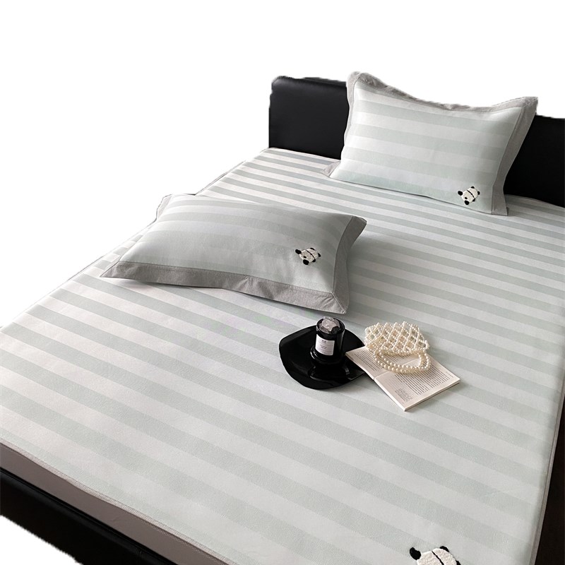 A类毛巾绣冰丝席卡通小熊猫三件套床笠款夏凉席1.5m1.8米空调席子