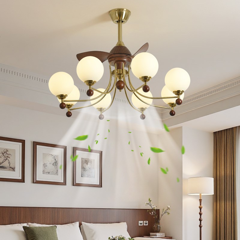 中古风扇灯客厅吊灯2025年新款美式复古魔豆餐厅静音大风力吊扇灯