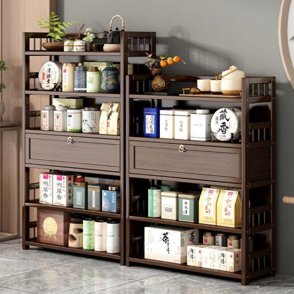 博古架非实木中式茶柜置物架小型茶桌边柜茶室氛围布置茶具展示架