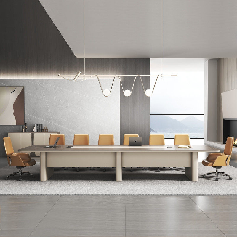 轻奢大型烤漆会议桌长桌椅简约现代会议室办公桌椅组合洽谈会客桌