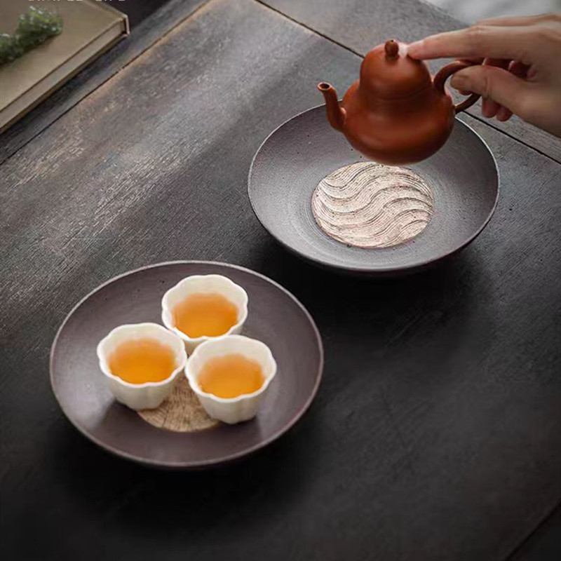 粗陶壶承壶垫古朴陶瓷茶承复古茶壶盖碗托盘圆形茶具零配件干泡台