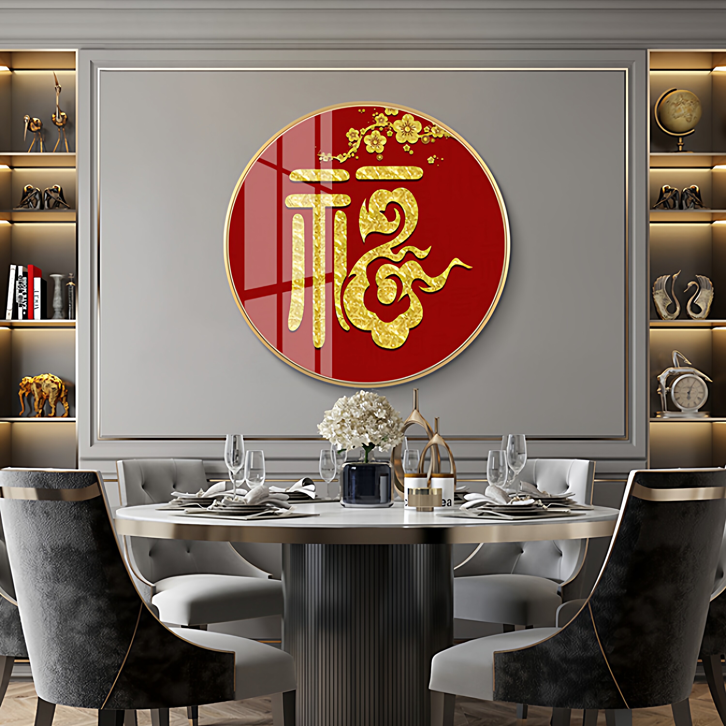 ks色系新款客厅玄关圆形小幅福字喜庆简单字画新中式满贴画钻石绣