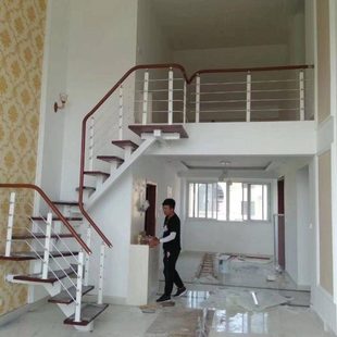 冲量家用直梁方管隔层复式 整体室内旋转小楼梯L型简约阁楼木踏板