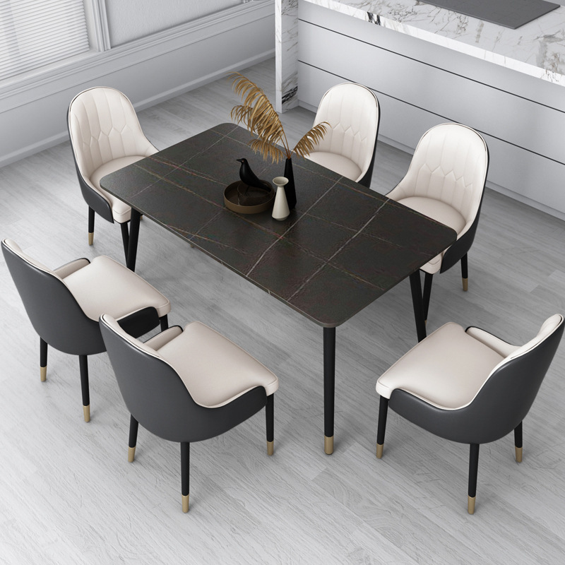 北欧轻奢大理石餐桌餐厅酒店岩板会客餐桌椅组合家用客厅铁艺桌椅