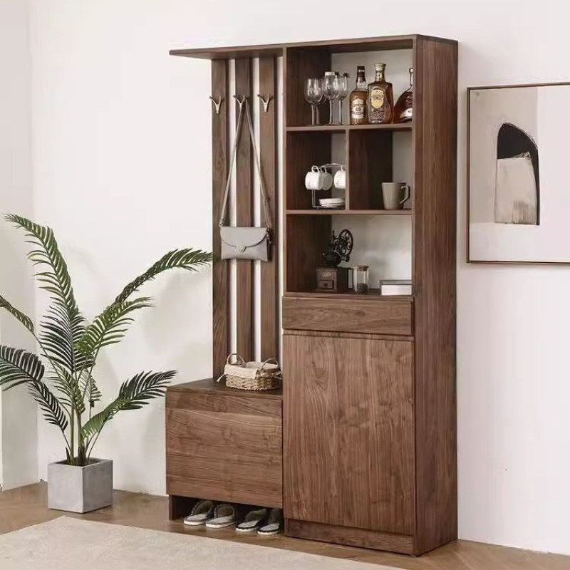 全实木入门玄关柜北美黑胡桃樱桃木橡木正对门口轻奢高级感