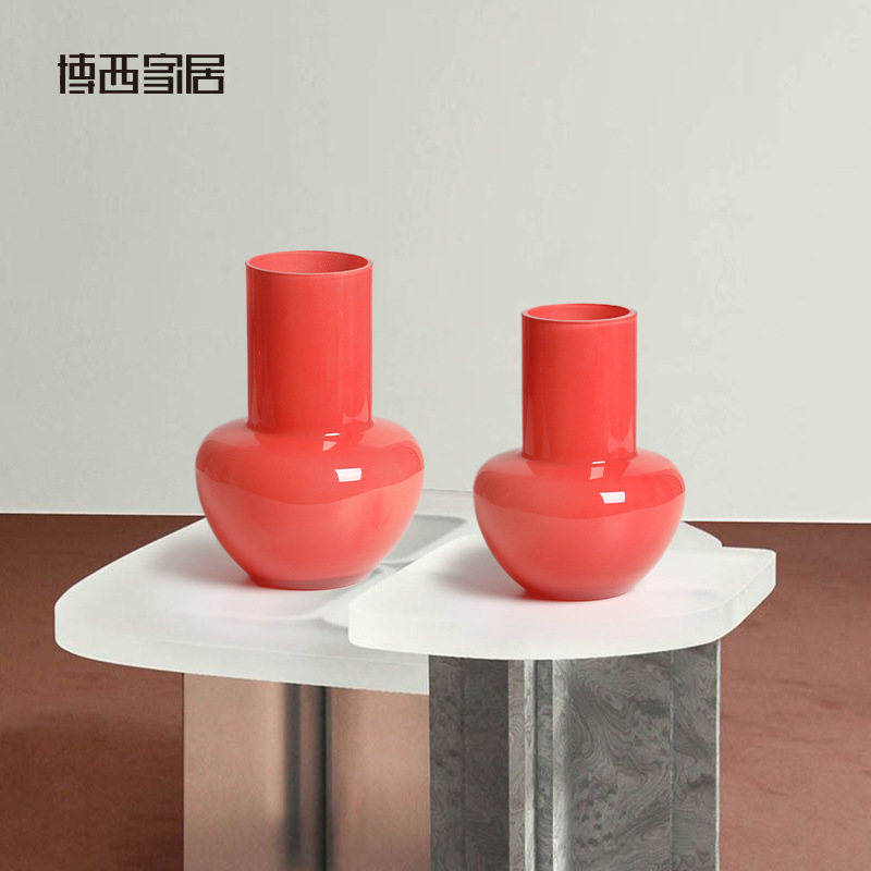 博西家居 瓷釉粉中古水培玻璃花瓶摆件家居软装样板间装饰花器