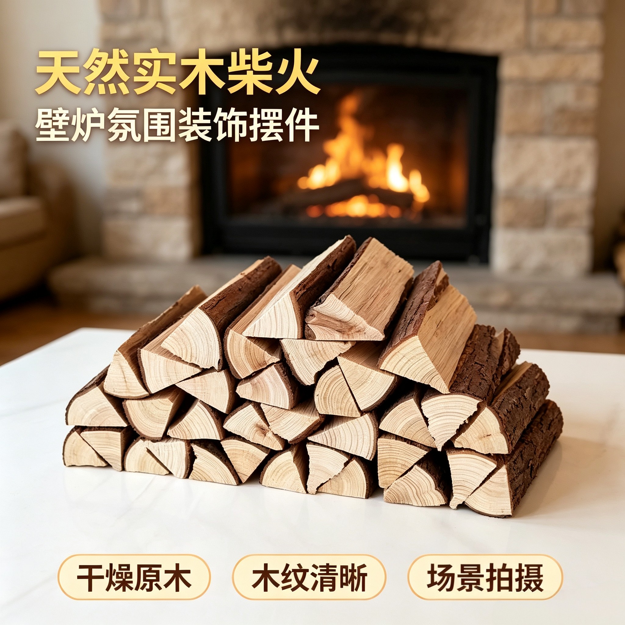 原木木头壁炉装饰摆件取暖木柴客厅背景墙橱窗陈列民宿露营道具木