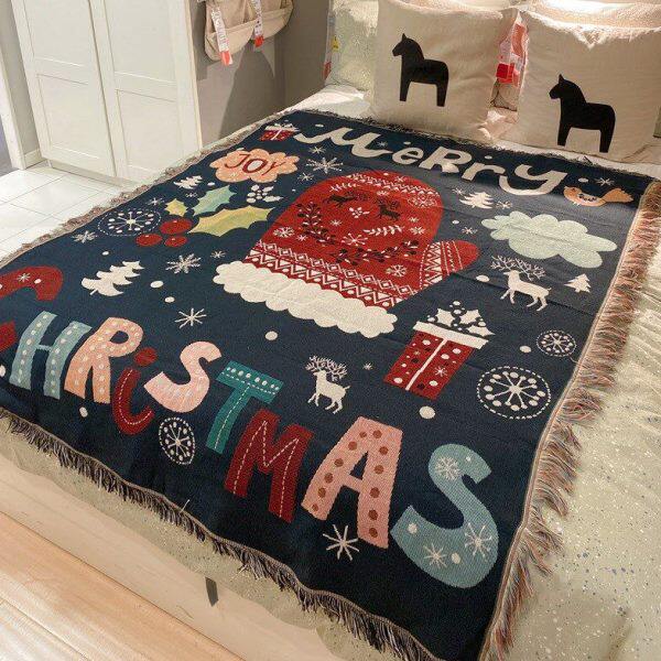 圣诞节单人位沙发套罩圣诞多功能装饰毯子挂布喜庆沙发巾床毯盖布