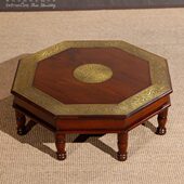 飘窗桌窗台矮桌 禅意复古实木炕几 铜木八角几小茶桌 榻榻米茶几