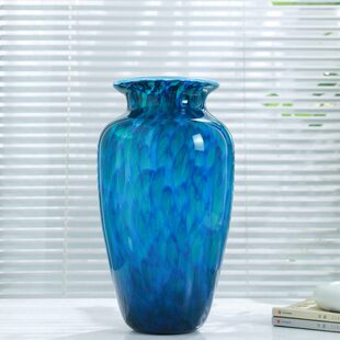 高端琉璃蓝色大花瓶摆件客厅插花轻奢高级感冰裂纹玻璃落地插瓶