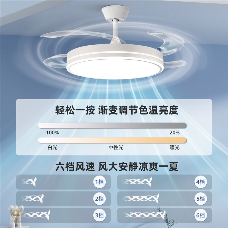 静音护眼b风扇灯餐厅客厅吊灯全铜电机电扇一体现代简约吊扇卧室