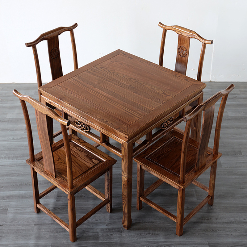 八仙桌榆木中式餐桌椅组合仿古实木小方桌 明清古典酒店酒楼桌椅