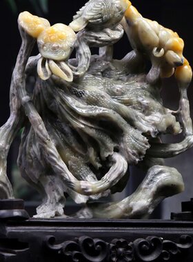 湘崎雀寿山石喜事连连摆件创意原石书房客厅文艺复古收藏品送礼