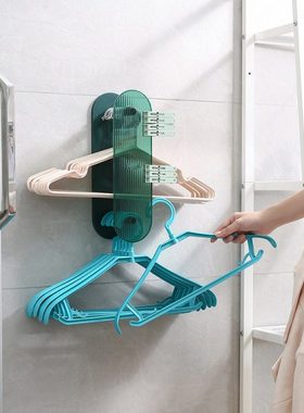 衣架收纳神器多功能壁挂免打孔挂钩阳台置物架放衣架的钩子整理架