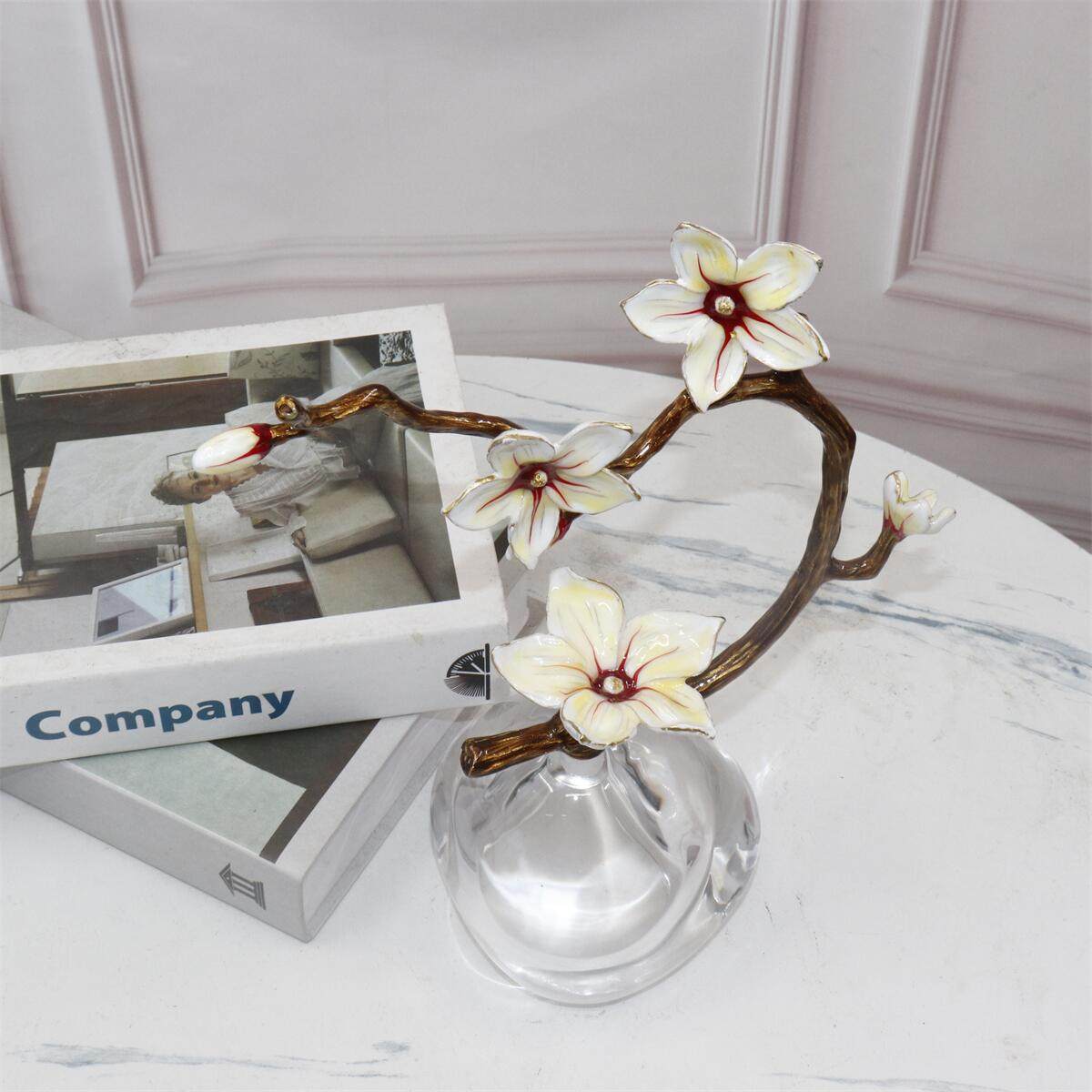 创意新中式田园百合花 彩绘 水晶轻奢庭院酒店样板间摆件软装饰品