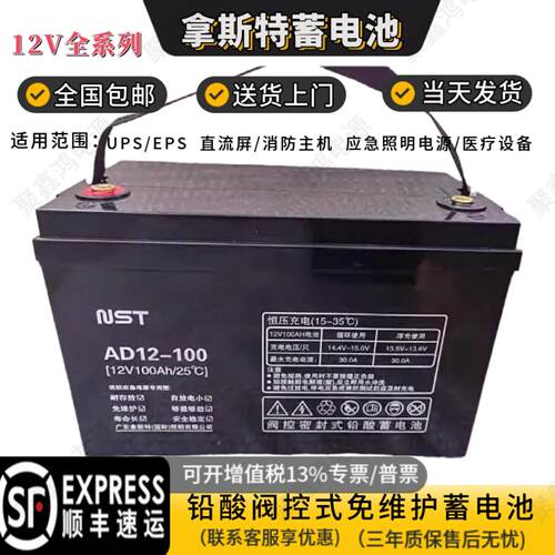 NST拿斯特蓄电池AD12-100 12V100AH65AH38AH24AH应急照明集中电源
