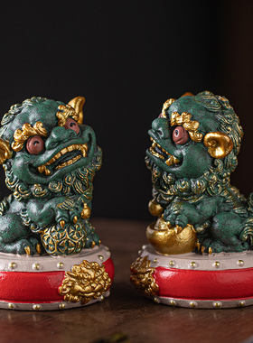 创意青砂石彩金石狮子可养招财摆件F醒狮一对精品家居办公桌面装