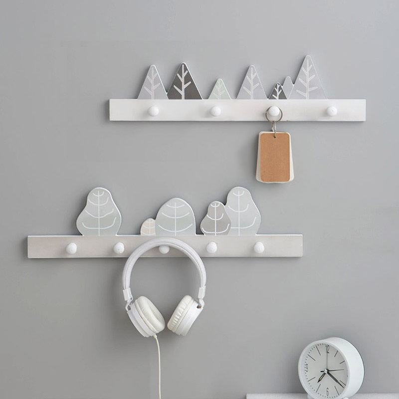 进门挂钥匙挂钩免l打孔创意可爱玄关收纳壁挂小清新卡通墙壁挂衣